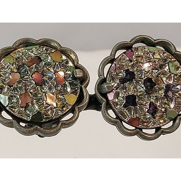 Vintage Elizabeth Morrey Designer Iridescent Rainbow Art Glass Clip On Earrings - Picture 3 of 9